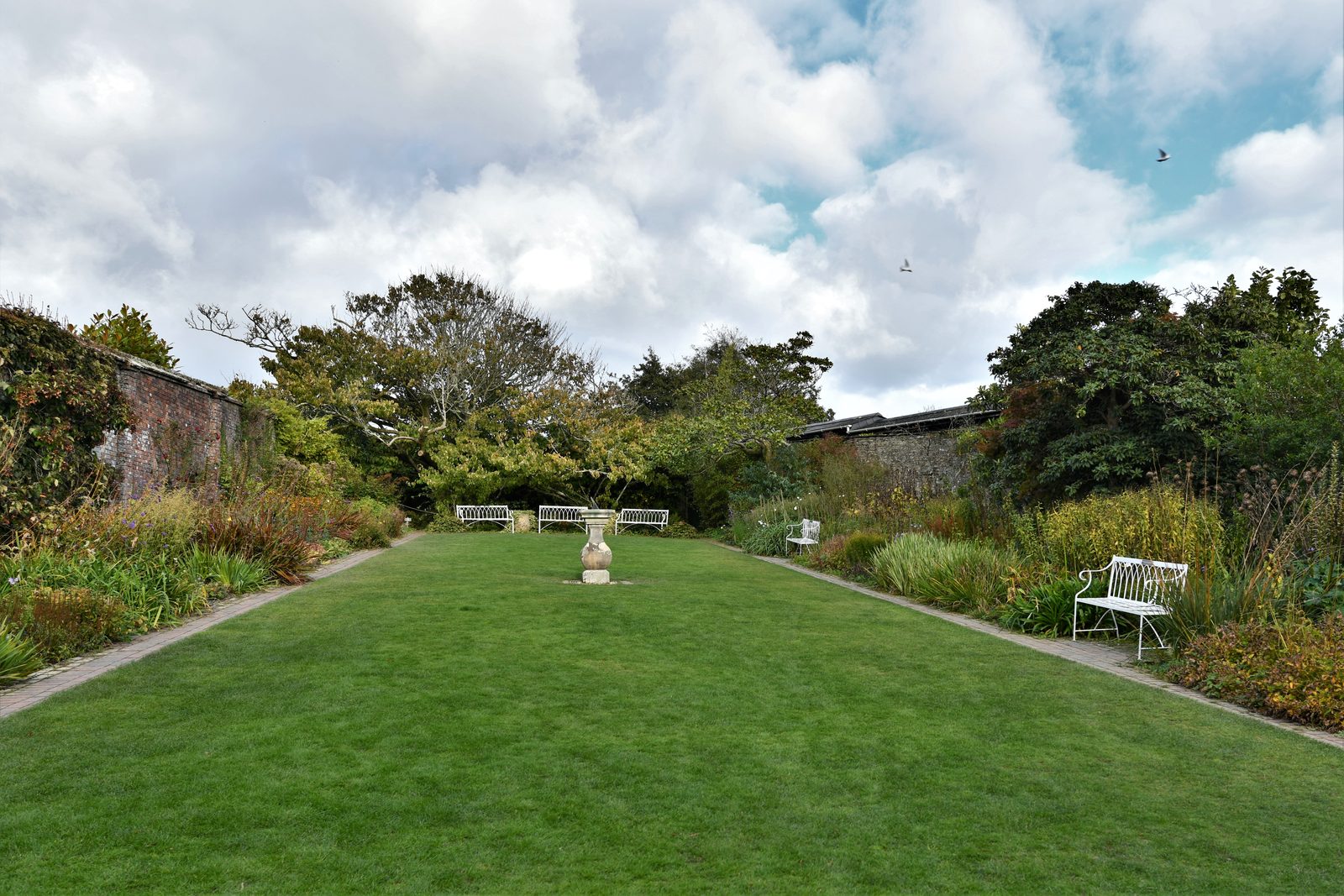 The restored Victorian walled Sundial Garden at the Lost Gardens of Heligan
